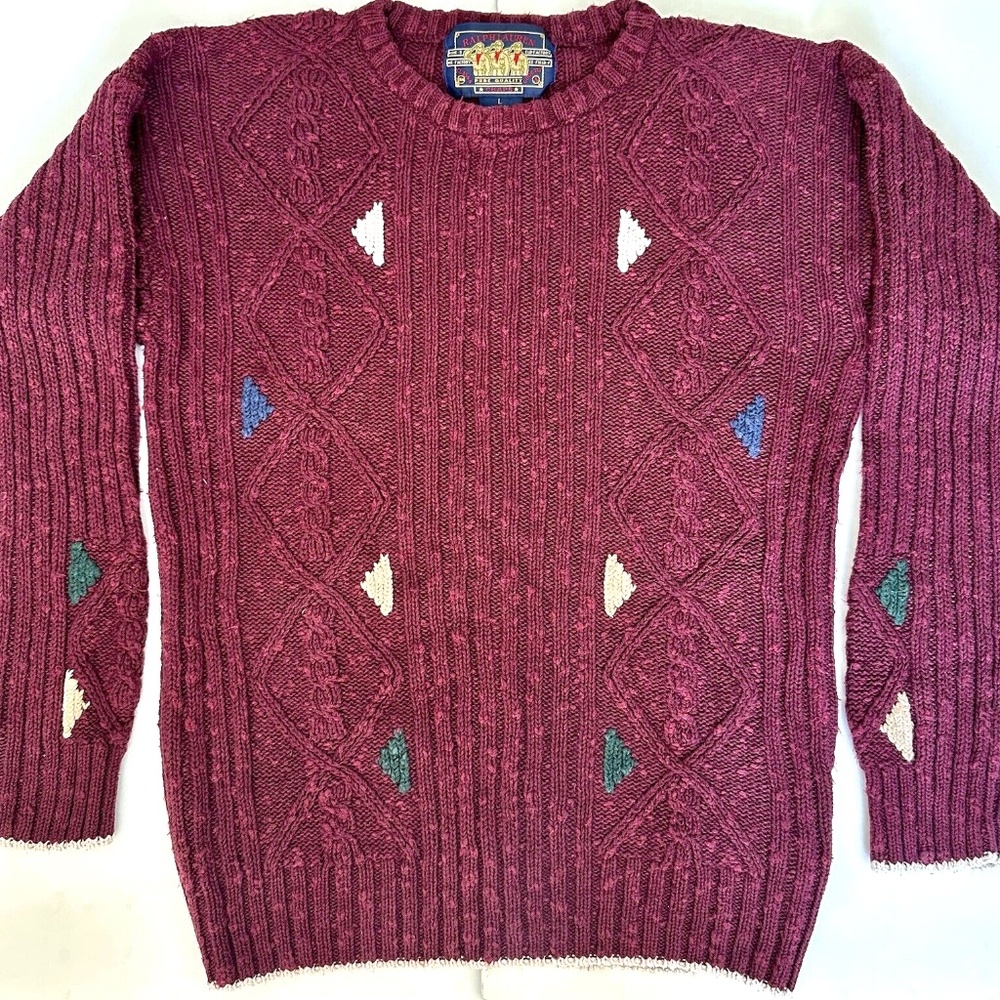 VTG CHAPS RALPH LAUREN Knit Crewneck Sweater Men's Large Boy Scouts Maroon Red